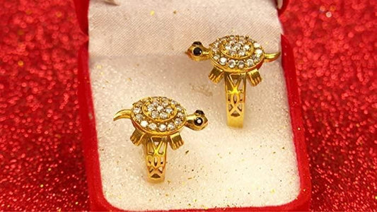 Panchdhatu Zircon Studded Turtle Meru Ring Set of 2