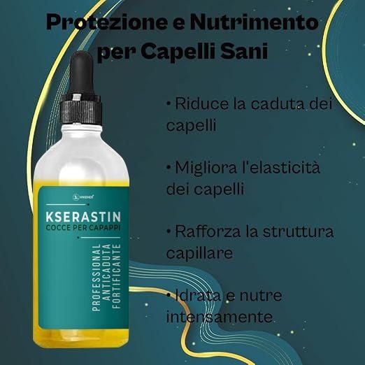 Kserastin Cocce Per Capappi  Natural Serum to Strengthen Hair and Fight Against Hair Loss 30ML (Pack of 2)