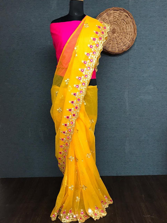 Delicate Net Sarees With Embroidered Work